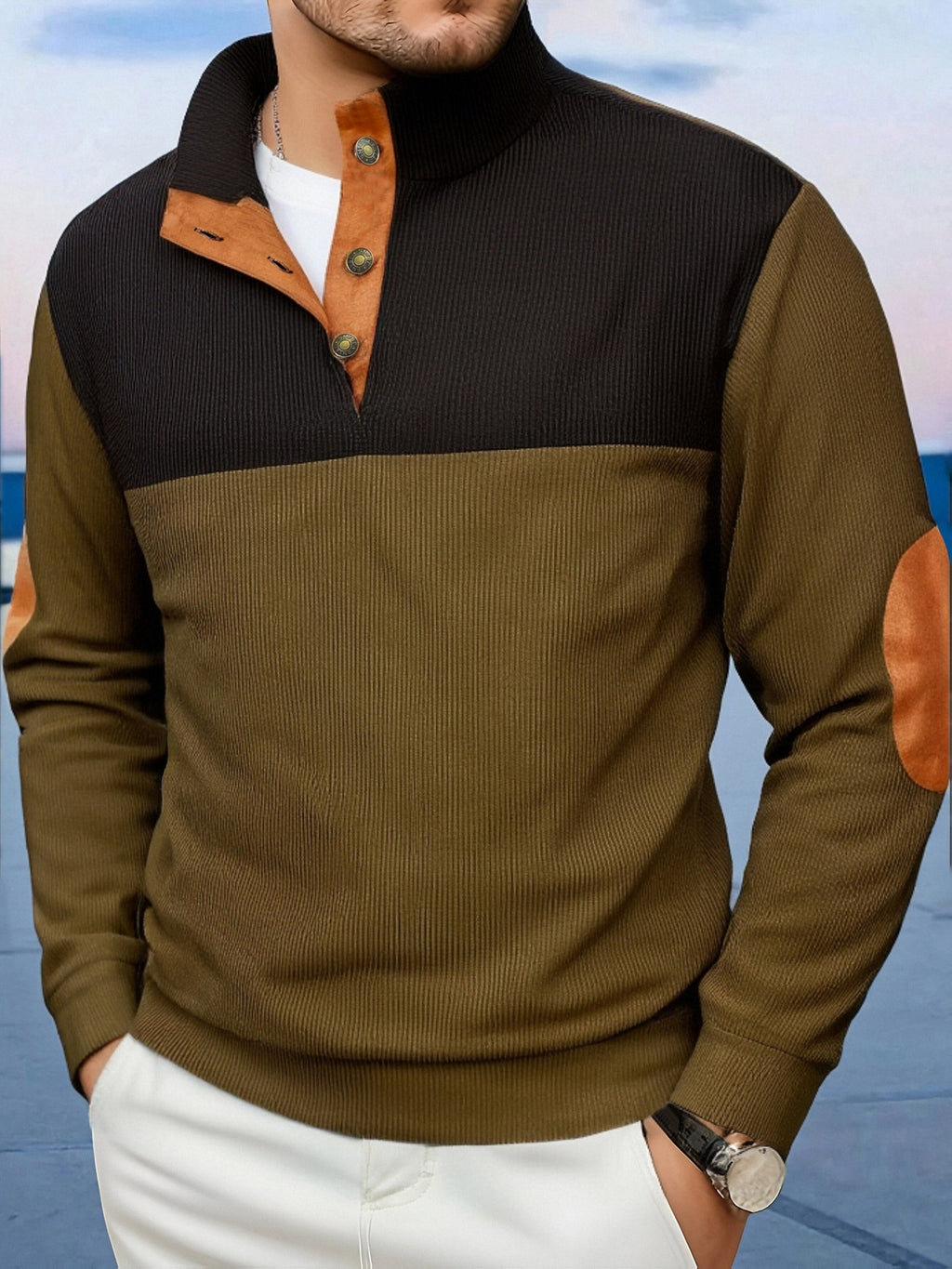 Pulóver Highland Moss · Pana Acanalada con Refuerzos de Gamuza