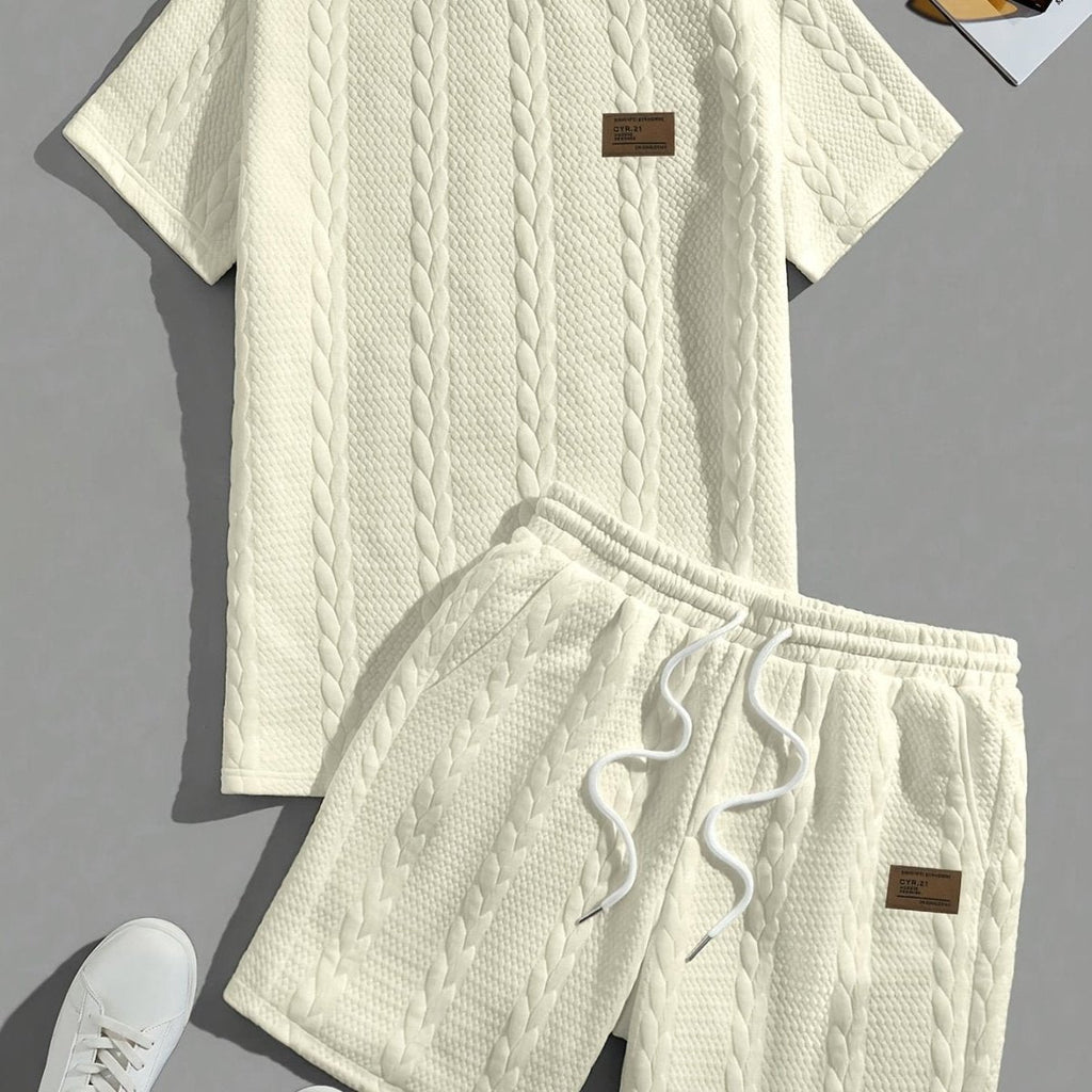 Camiseta de manga curta e shorts com cordão - Marrom, Conjunto de verão
